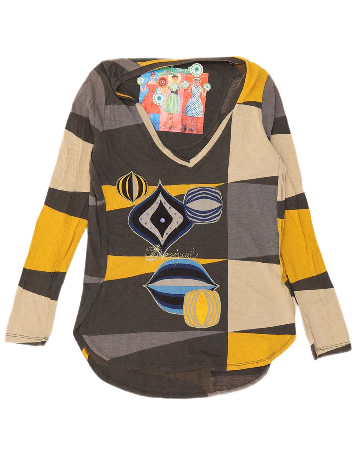Desigual Femme Graphic Top Manches Longues UK 14 Moyen Multicolore