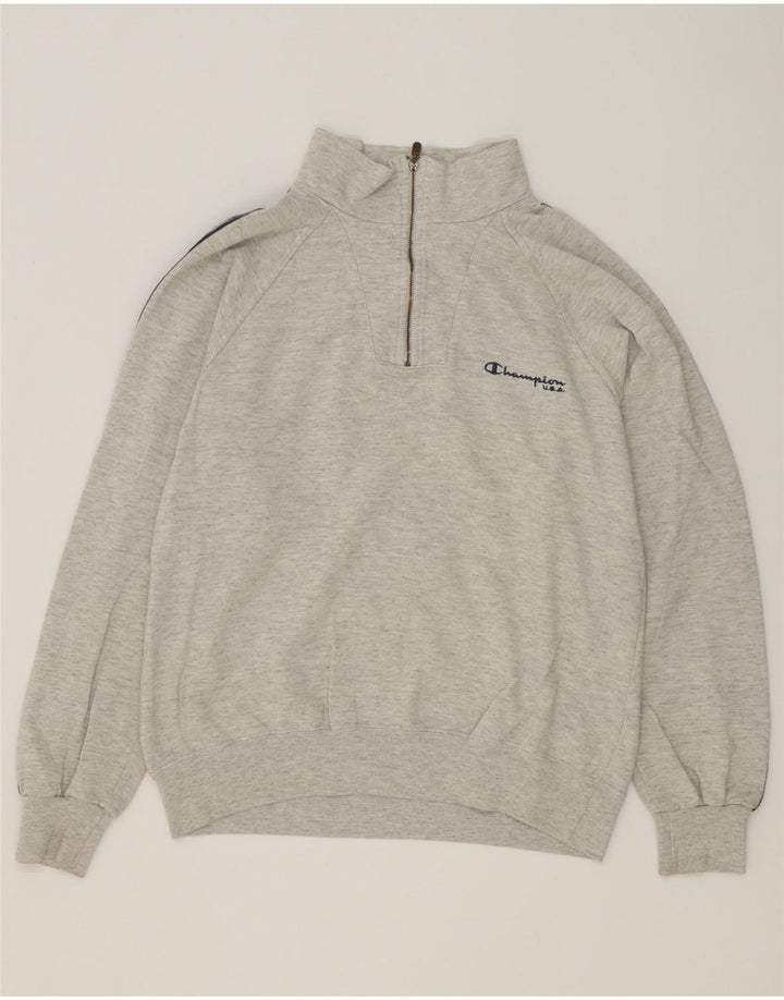 Champion Sweat-Shirt Graphique à Col Zippé Homme Gris Moyen Colorblock