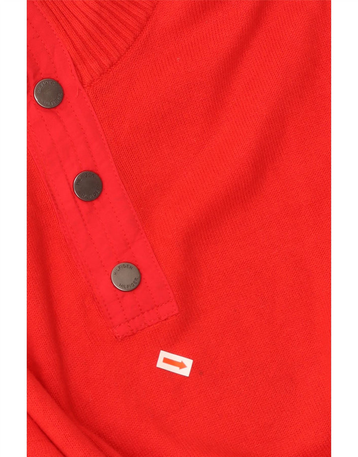 TOMMY HILFIGER Pull à col boutonné pour homme Large Rouge Coton