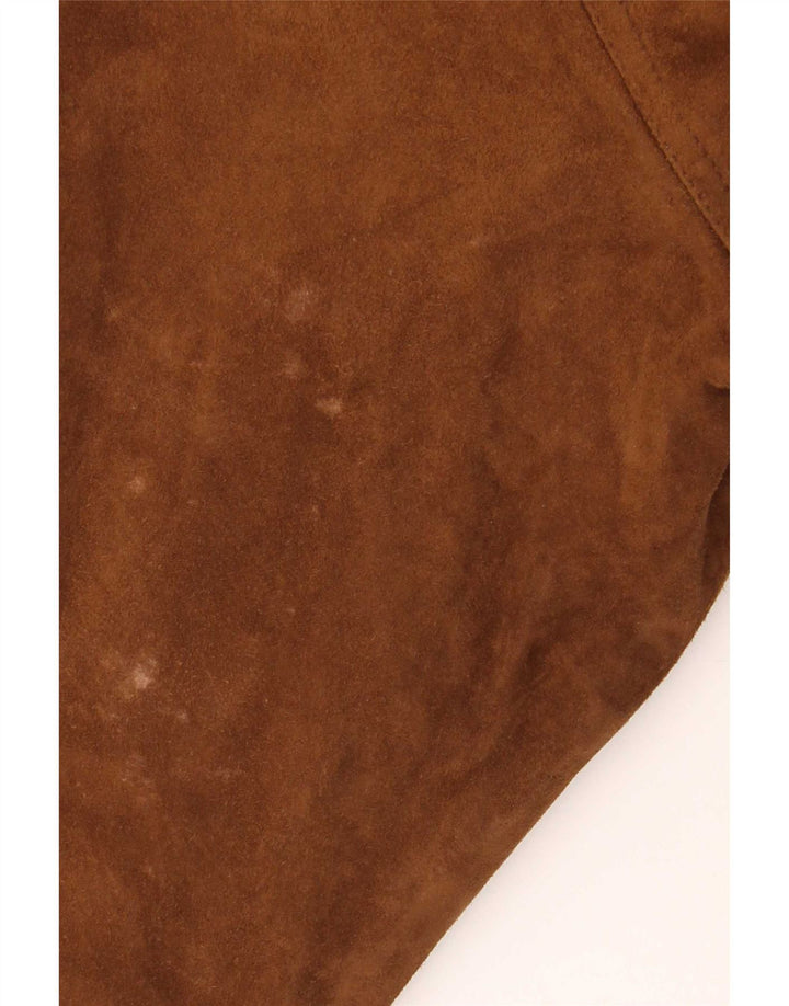 vintage Mens Suede Bomber Jacket IT 54 2XL Cuir Marron