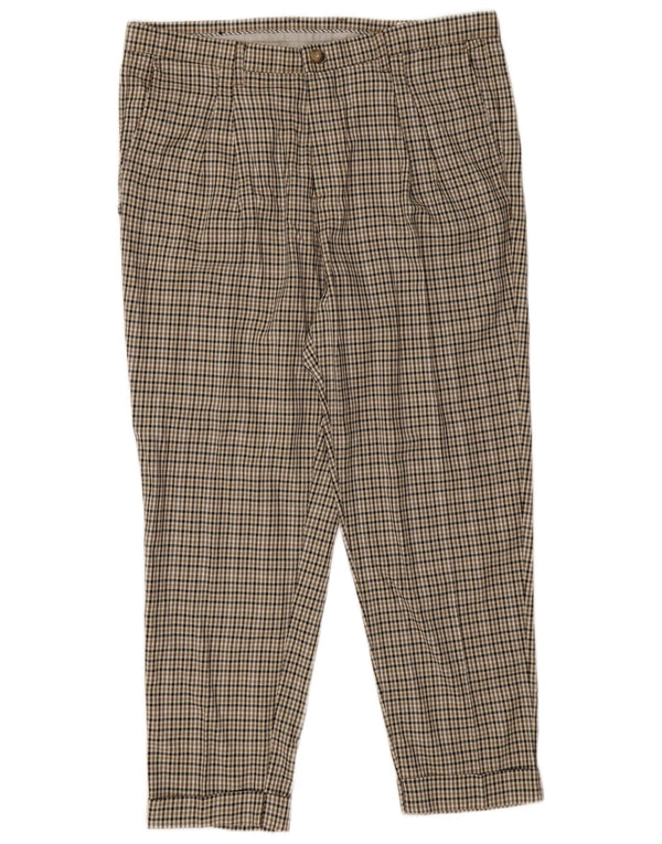 Zara Pantalon Chino Pegged Homme EU 46 XL W36 L27 Marron Pied-de-poule Viscose