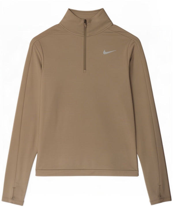 Haut de survêtement Nike Dri Fit à col zippé pour femme UK 6 XS Gris Polyester