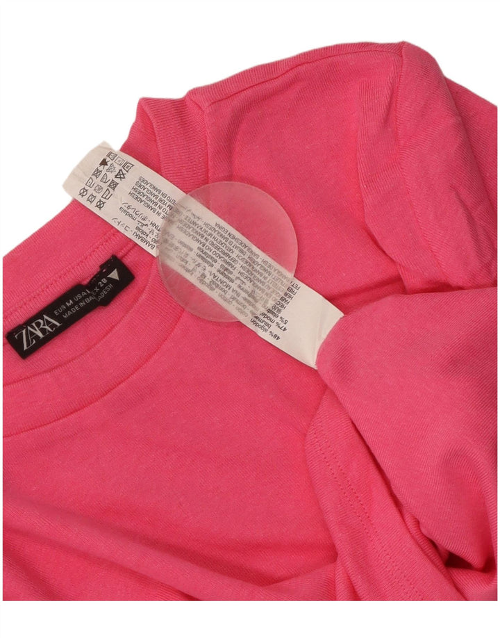 Zara Womens Crop Top Manches Longues UK 12 Coton Rose Moyen