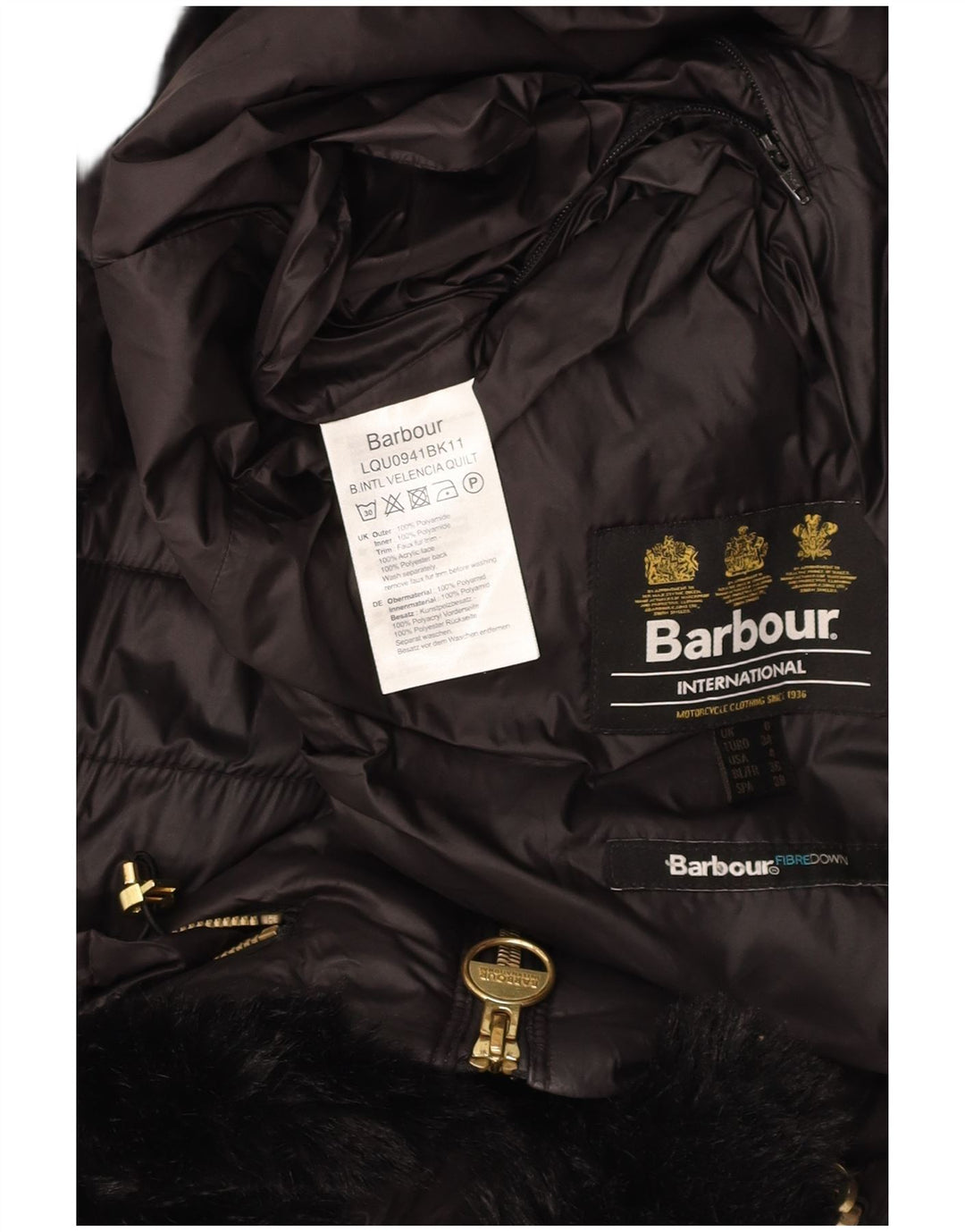 BARBOUR Veste matelassée à capuche pour femme UK 8 Small Noir Polyamide