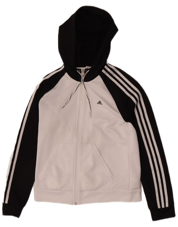 Adidas Pull à capuche zippé pour femme UK 14 Polyester color block blanc moyen