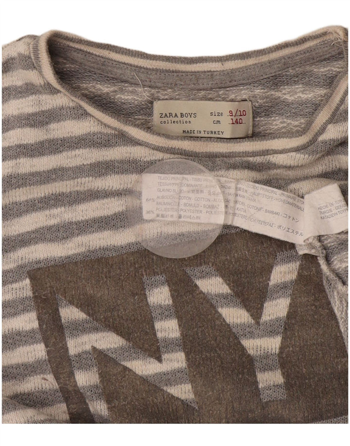 Zara Garçon Graphic Top Manches Longues 9-10 ans Gris Rayé Coton