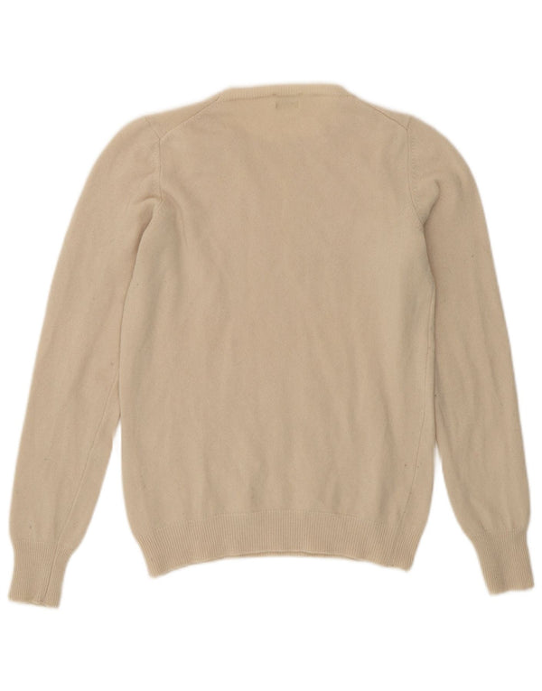 BENETTON Pull col rond pour femme UK 4 XS Laine mérinos beige