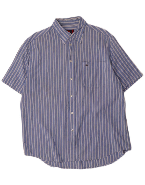 Kappa Chemise à manches courtes pour homme en coton à fines rayures bleues