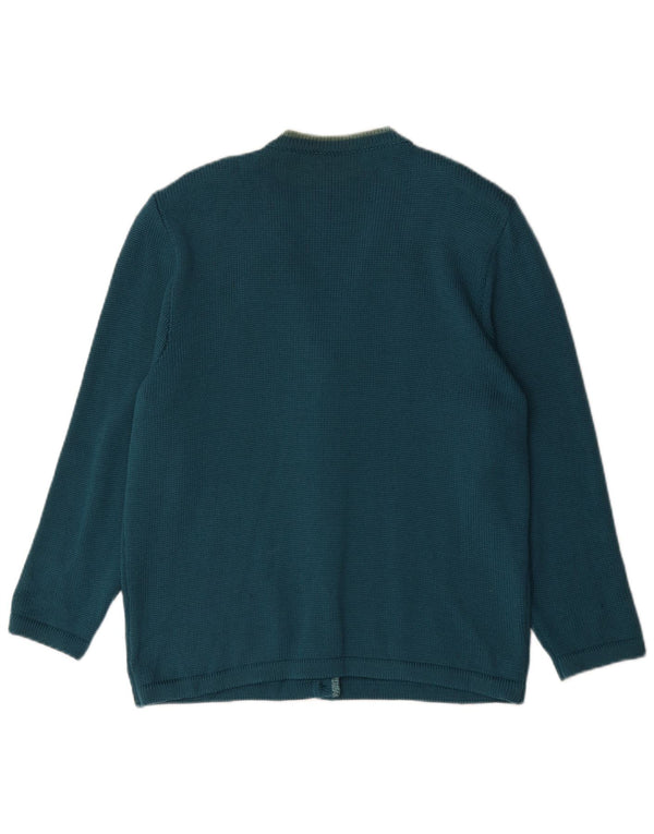 vintage Womens Cardigan Sweater UK 14 Grande laine rayée bleue
