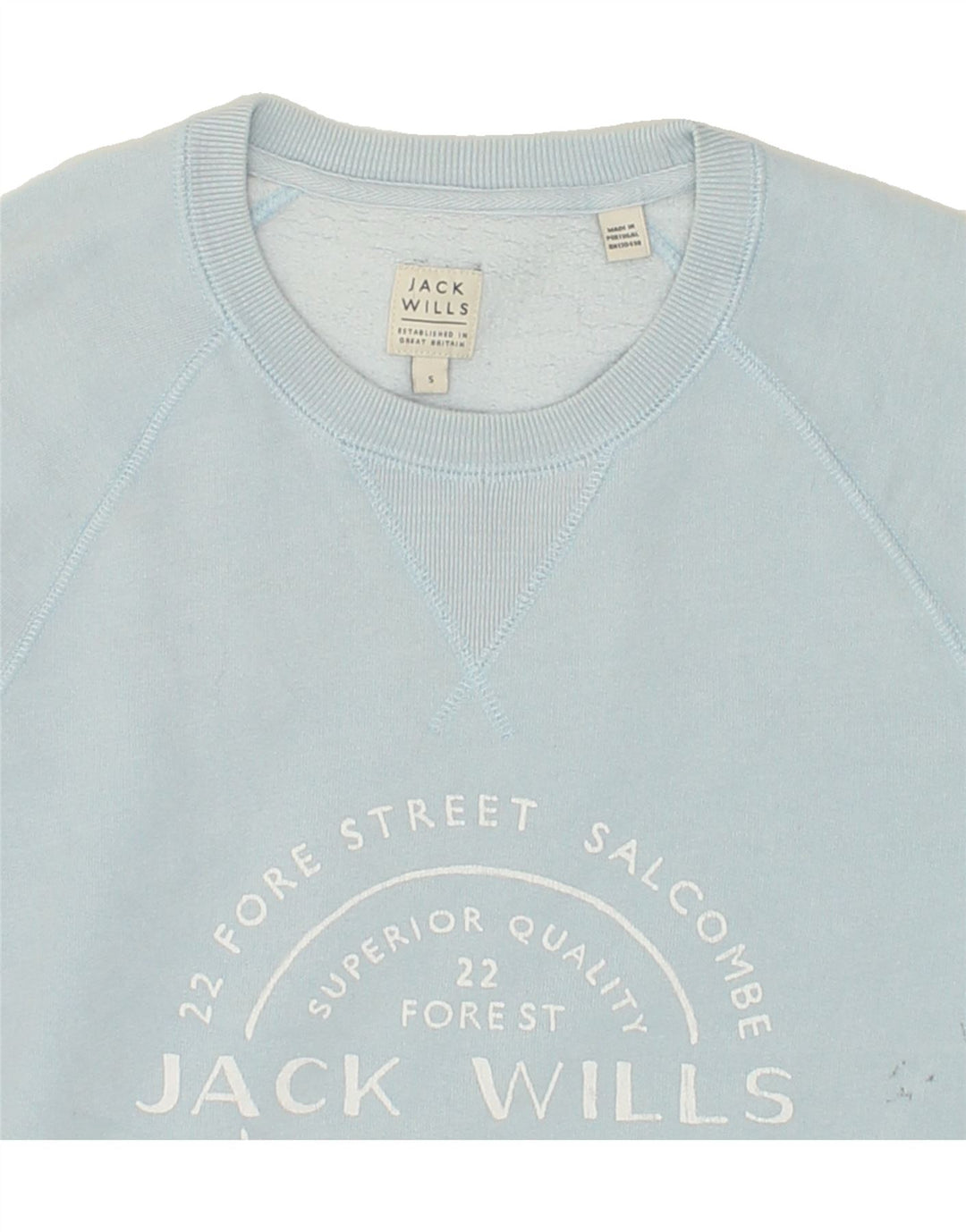 JACK WILLS Mens Graphic Sweatshirt Jumper Small Blue Vintage Jack Wills and Second-Hand Jack Wills from Messina Hembry 