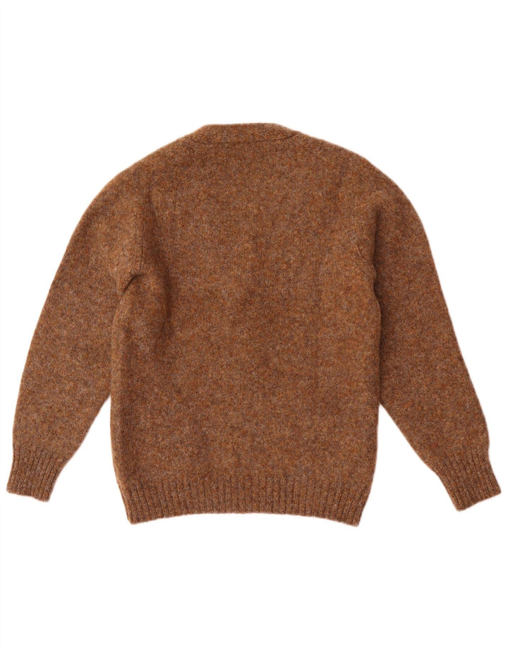 vintage Womens Cardigan Sweater UK 12 Laine mouchetée brun moyen