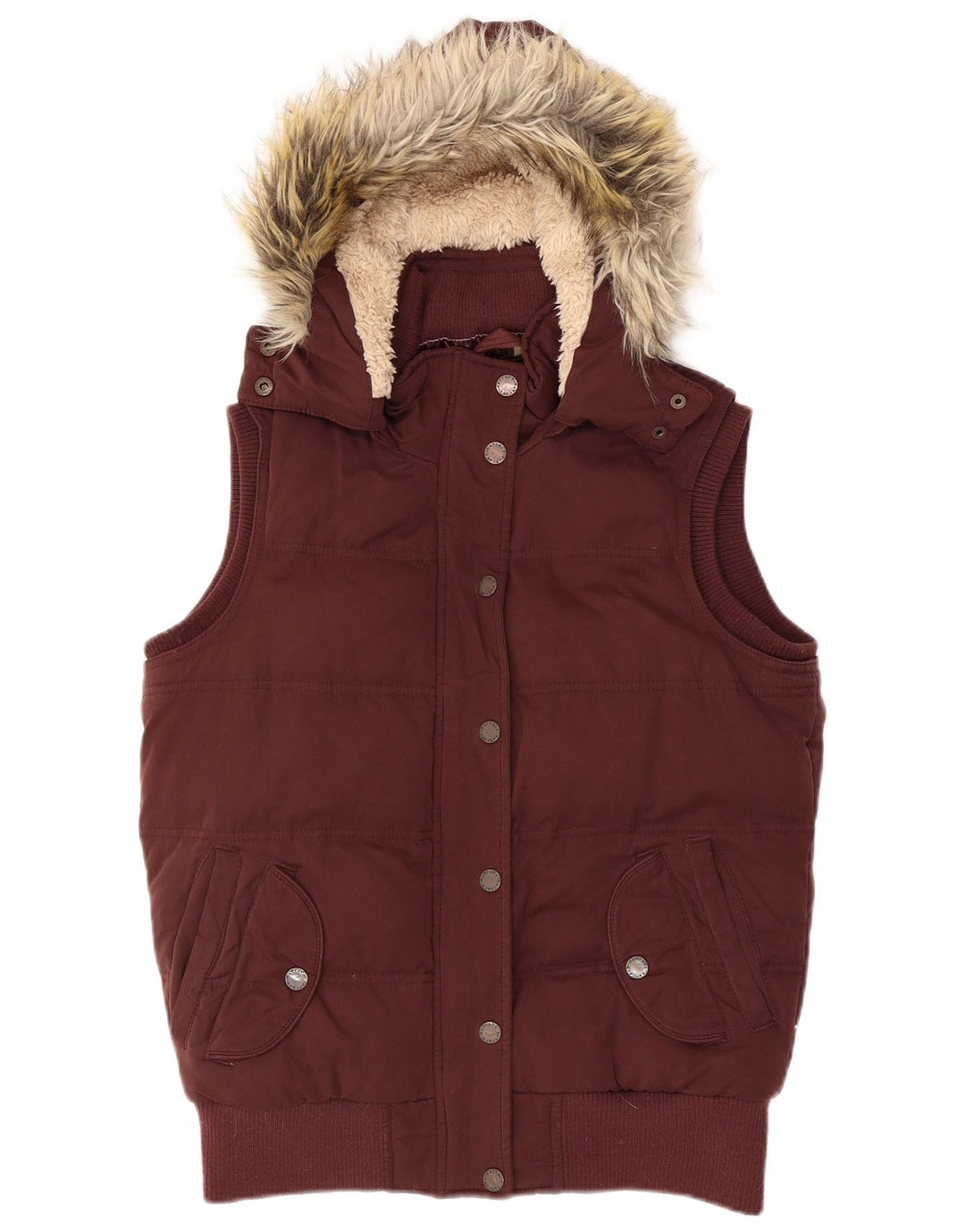 Fat Face Gilet rembourré à capuche pour femme UK 10 Small Bordeaux Polyester
