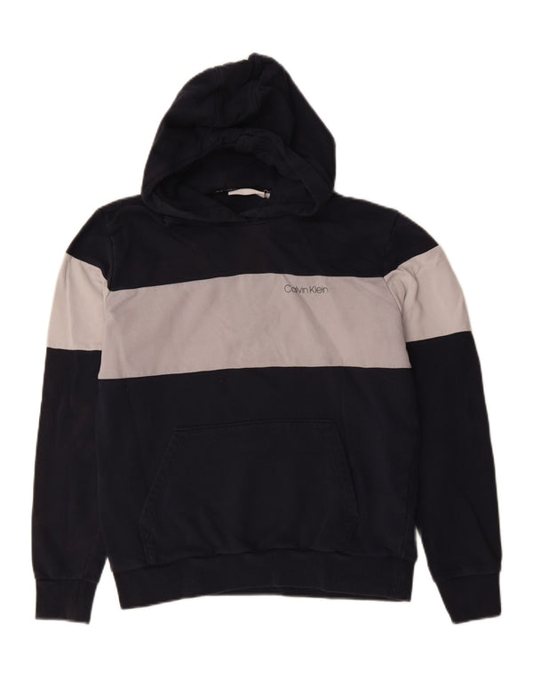 Calvin Klein Mens Loose Fit Hoodie Jumper Medium Navy Blue Colourblock