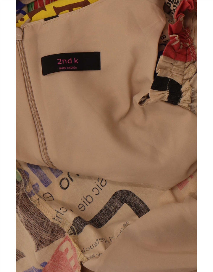 vintage Femme Graphique Hors Épaule Robe UK 14 Beige Moyen