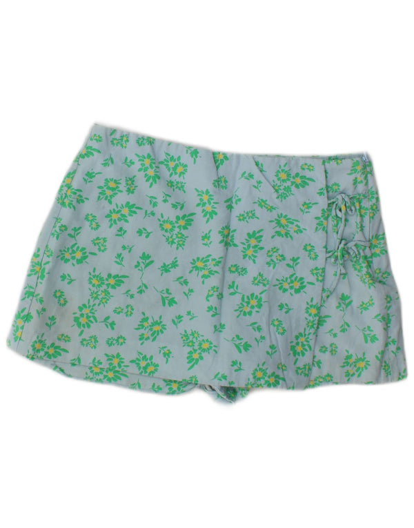 Zara Femme Hot Pants Large W30 Bleu Floral Viscose