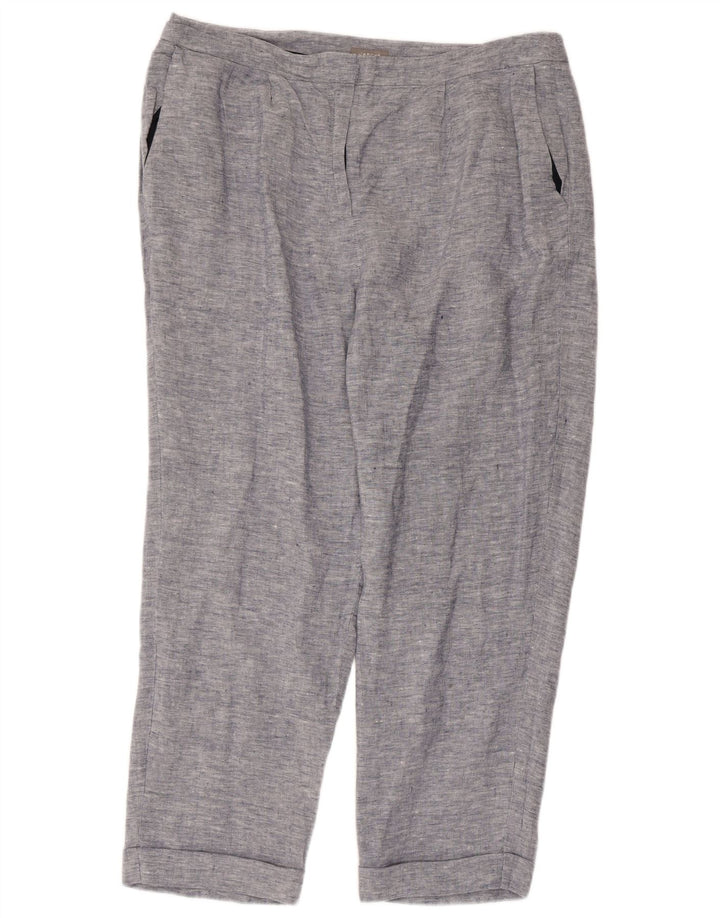 JAEGER Pantalon court droit pour femme UK 16 Large W36 L25 Lin bleu