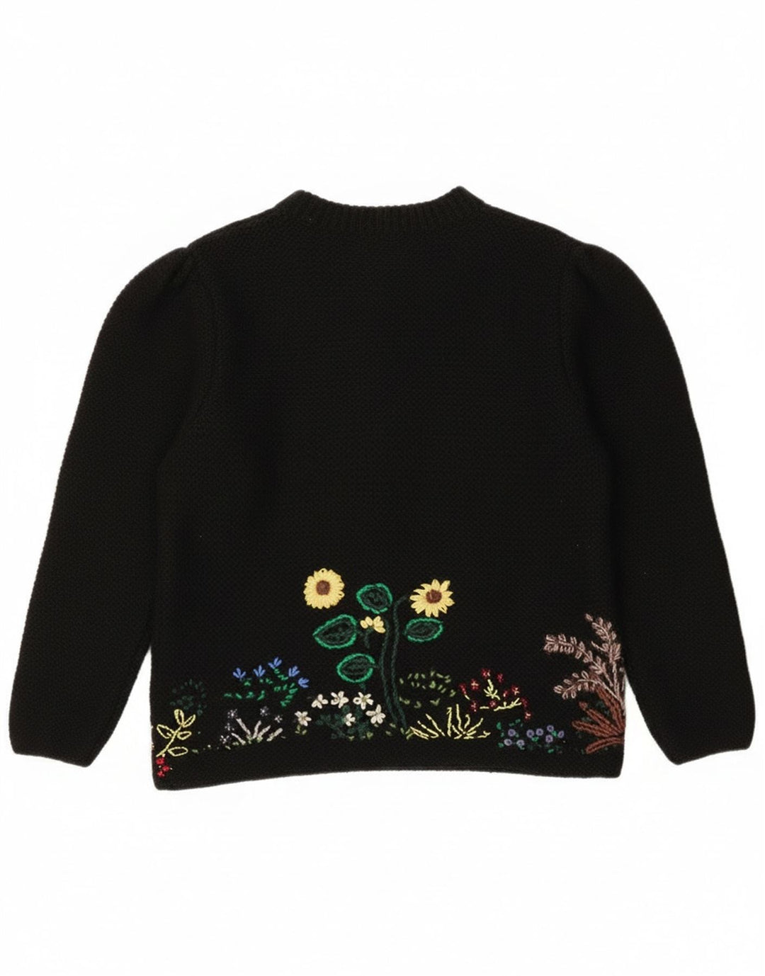 vintage Femme Cardigan Pull EU 40/42 Laine florale noire moyenne