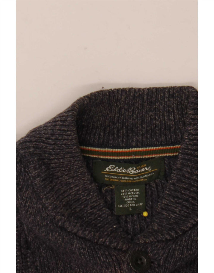 Eddie Bauer Pull à col boutonné pour homme en coton moucheté bleu marine
