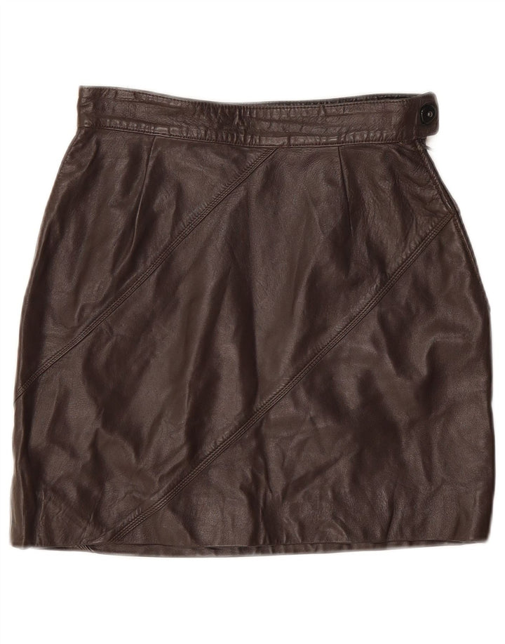 vintage Femme Mini Jupe En Cuir W24 XS Marron