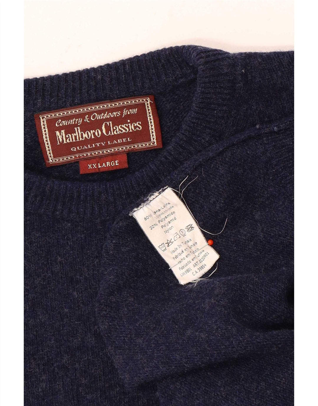 Marlboro Classics Pull à col rond pour homme 2XL en laine bleu marine