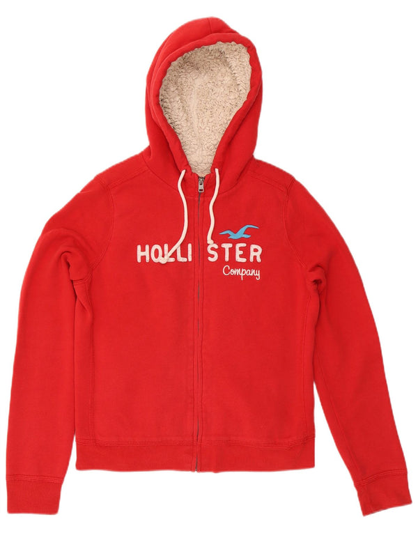 HOLLISTER Pull à capuche zippé graphique pour femme UK 14 Large Rouge Coton