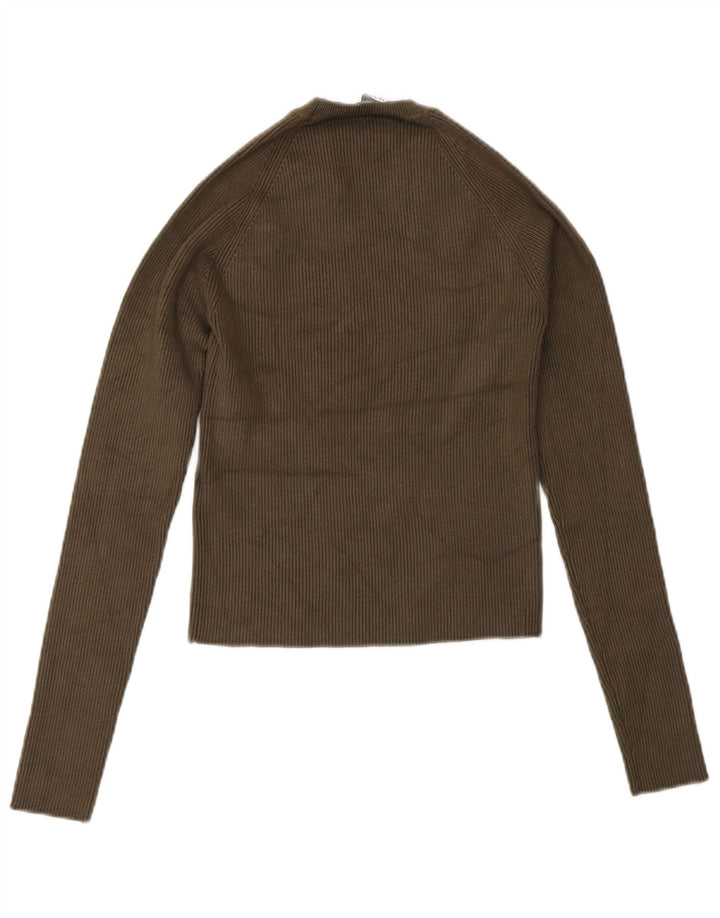 Zara Womens Crop Top Manches Longues UK 8 Small Vert Viscose