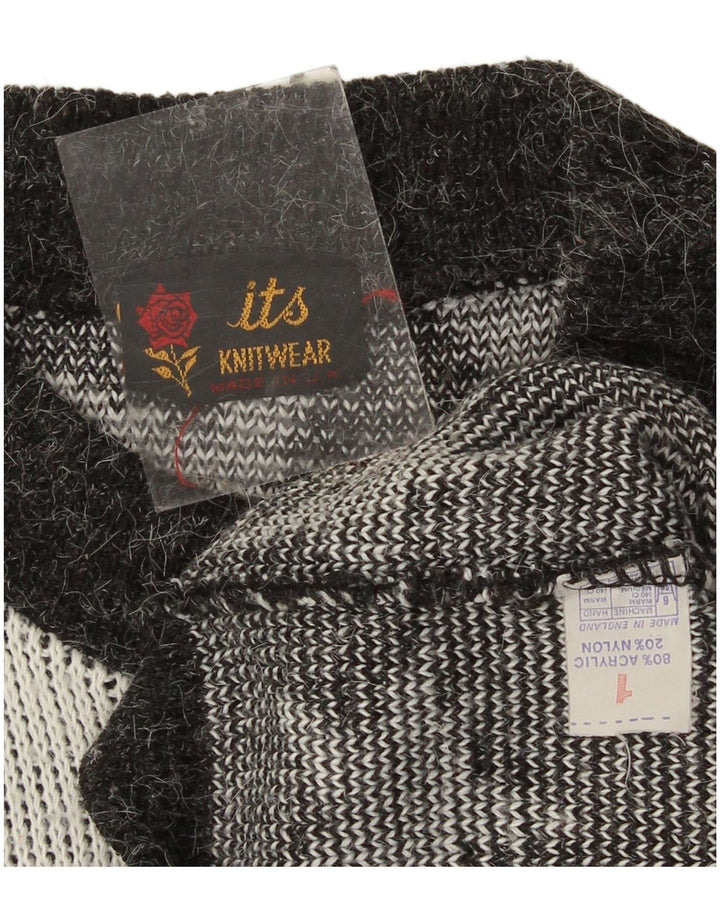 vintage Femmes Motif Abstrait Crew Neck Jumper Pull UK 14 Grand Noir