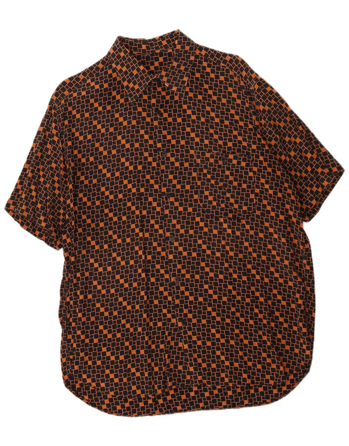 vintage Chemise à manches courtes pour hommes Grand Marron Géométrique