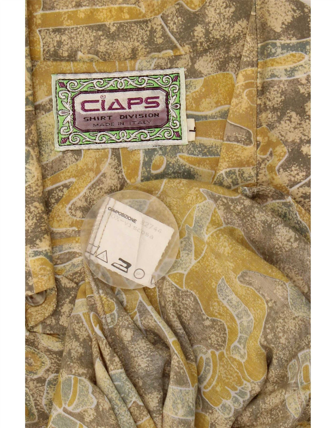 Chemise à motif abstrait vintage pour hommes grande viscose jaune