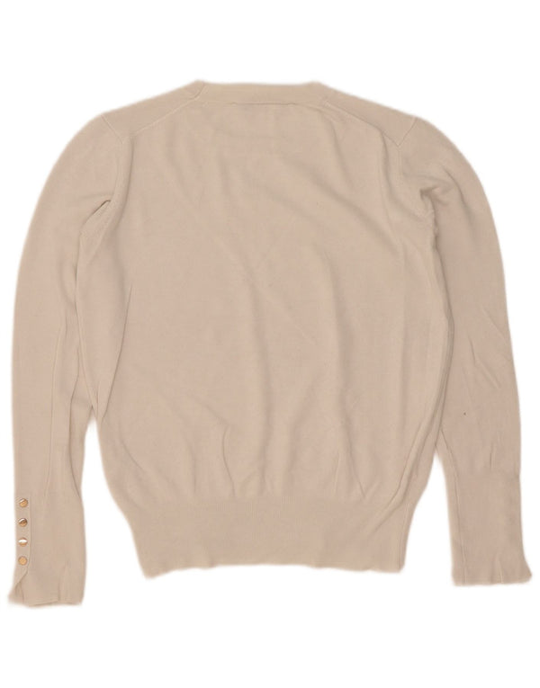 Zara Pull à col rond pour femme UK 12 Viscose blanc moyen
