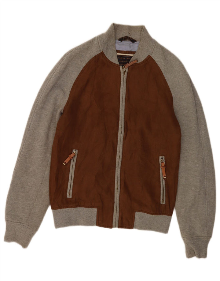 Zara Veste Bomber Homme UK 38 Marron Moyen Colorblock Polyester