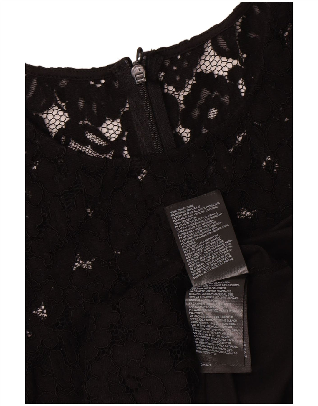 vintage Femmes Manches Longues Shift Robe UK 12 Moyen Noir Floral Polyester