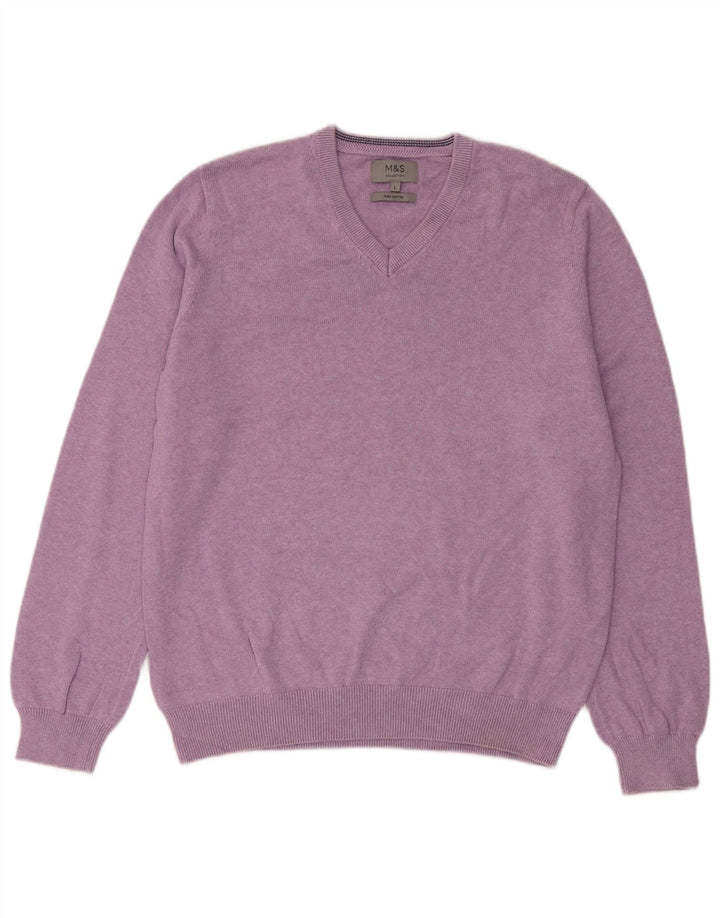 Marks & Spencer Pull col V pour homme en coton violet Taille L