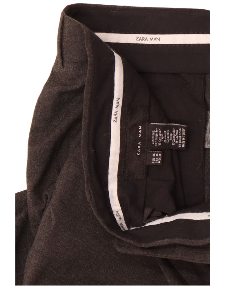 Zara Pantalon de costume droit pour homme EU 46 XL W36 L29 Gris Polyester