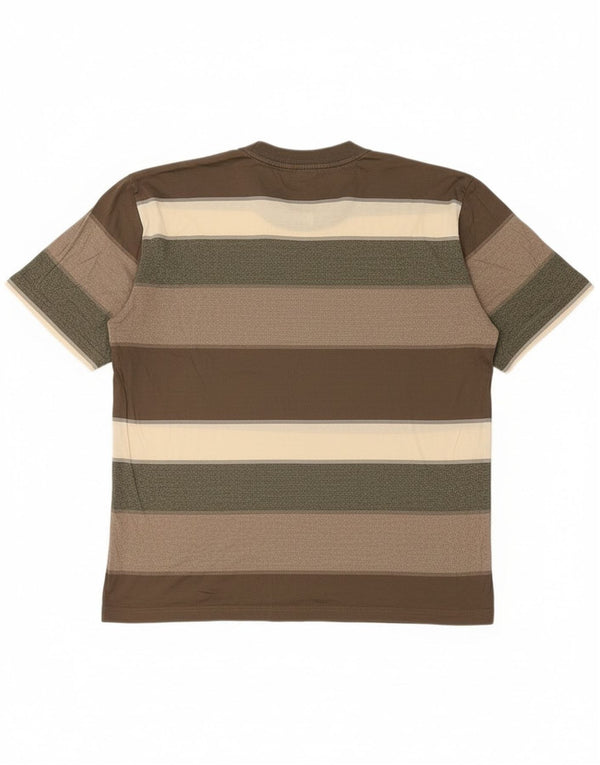 vintage Mens T-Shirt Top Grand Coton Rayé Marron