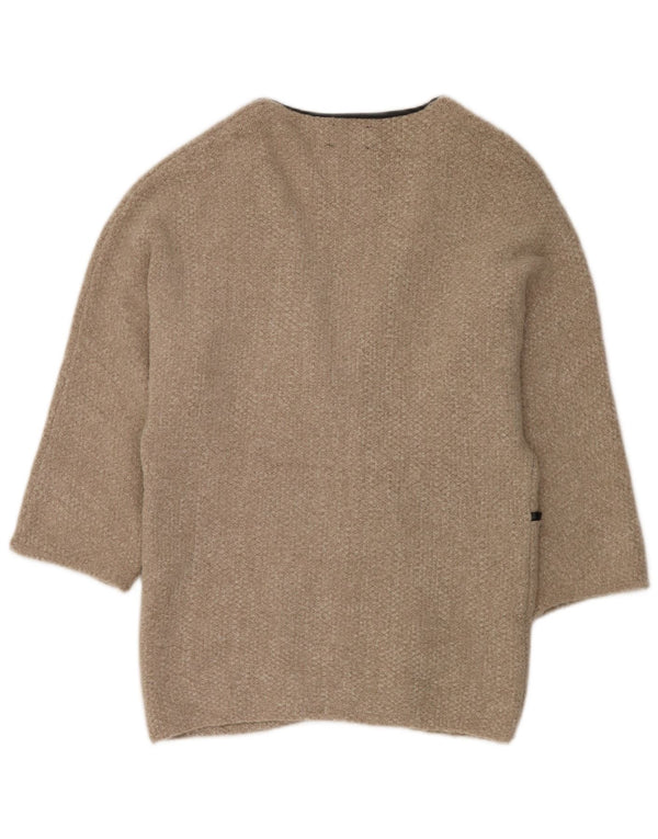 Zara Womens Longline Open Cardigan Sweater UK 14 Acrylique Beige Moyen