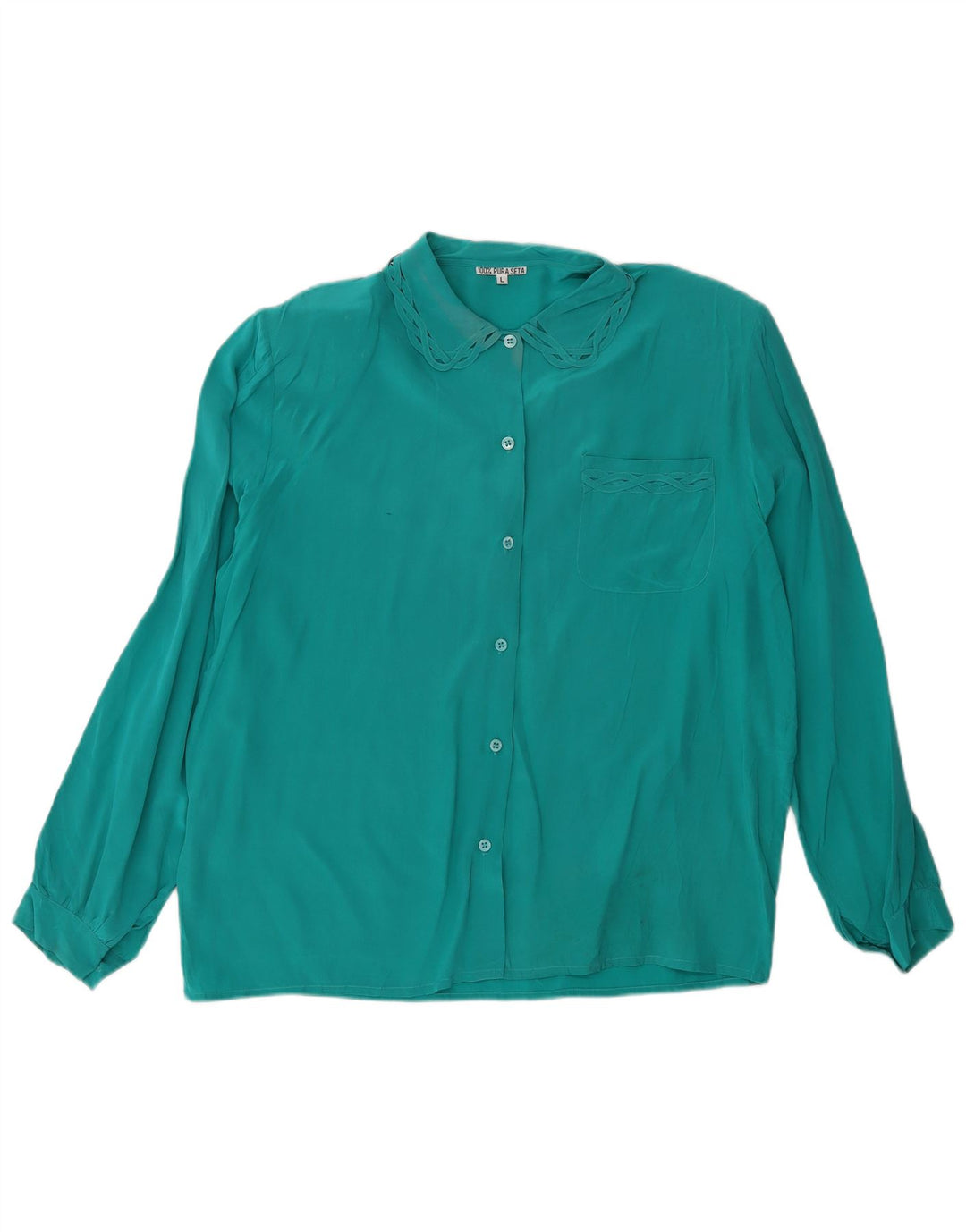 vintage Femme Chemise Blouse UK 16 Grande Soie Verte