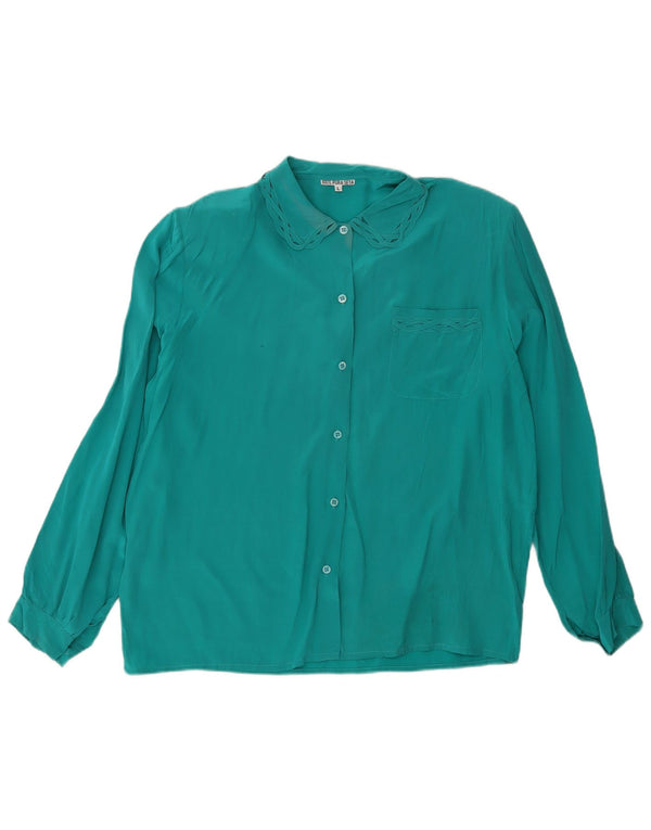 Vintage Womens Shirt Blouse UK 16 Large Green Silk
