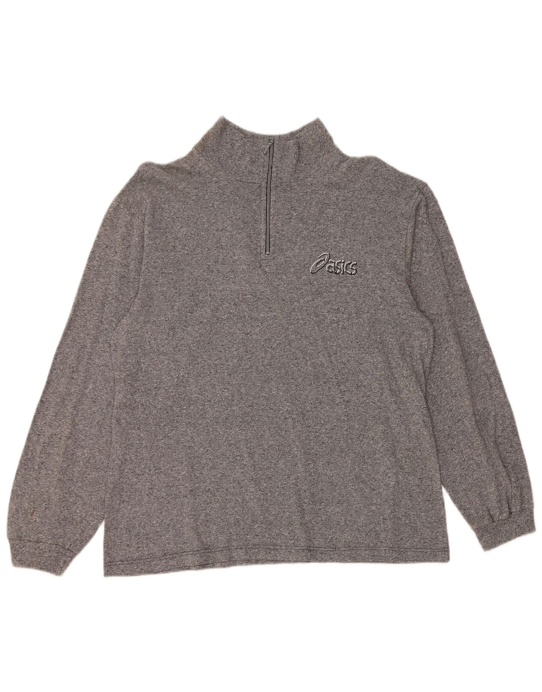 Asics Pull Col Zippé Homme Gris Moyen Moucheté Coton