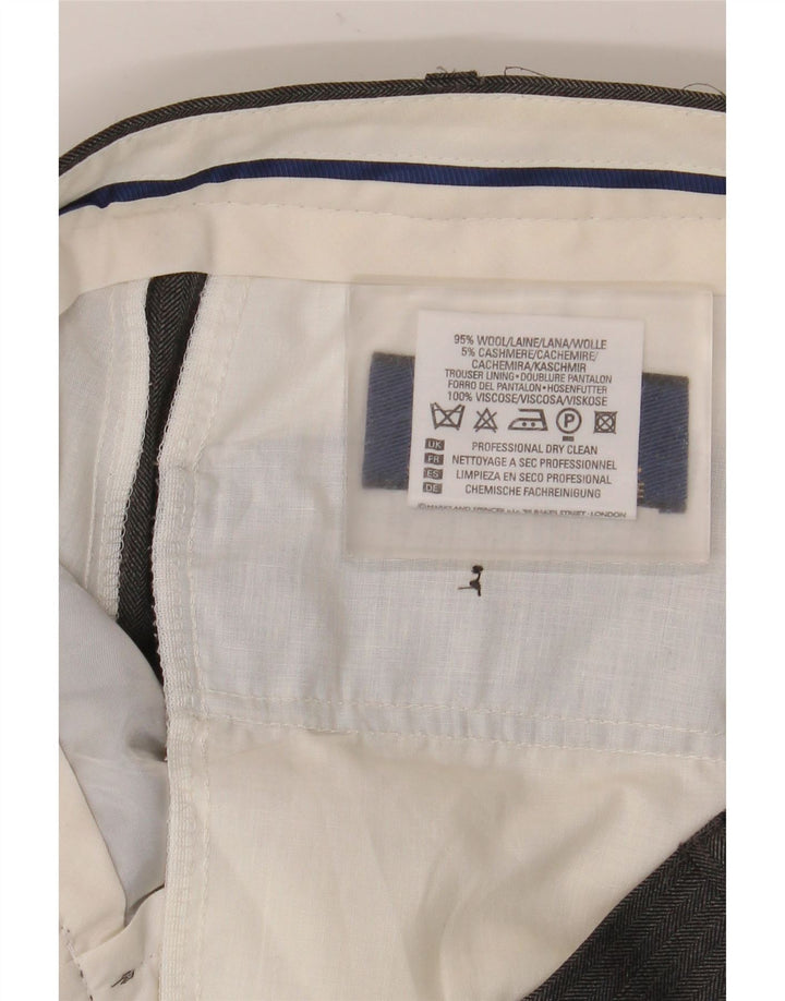 Marks & Spencer Pantalon de Costume Droit Homme W36 L31 Laine à Chevrons Gris