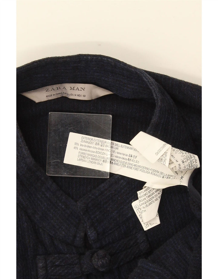 ZARA Mens Duffle Jacket UK 38 Medium Navy Blue Lin