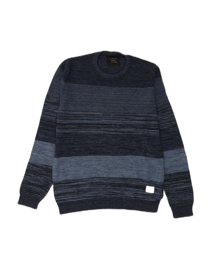 JACK & JONES Mens Core Crew Neck Jumper Sweater Medium Navy Blue Striped