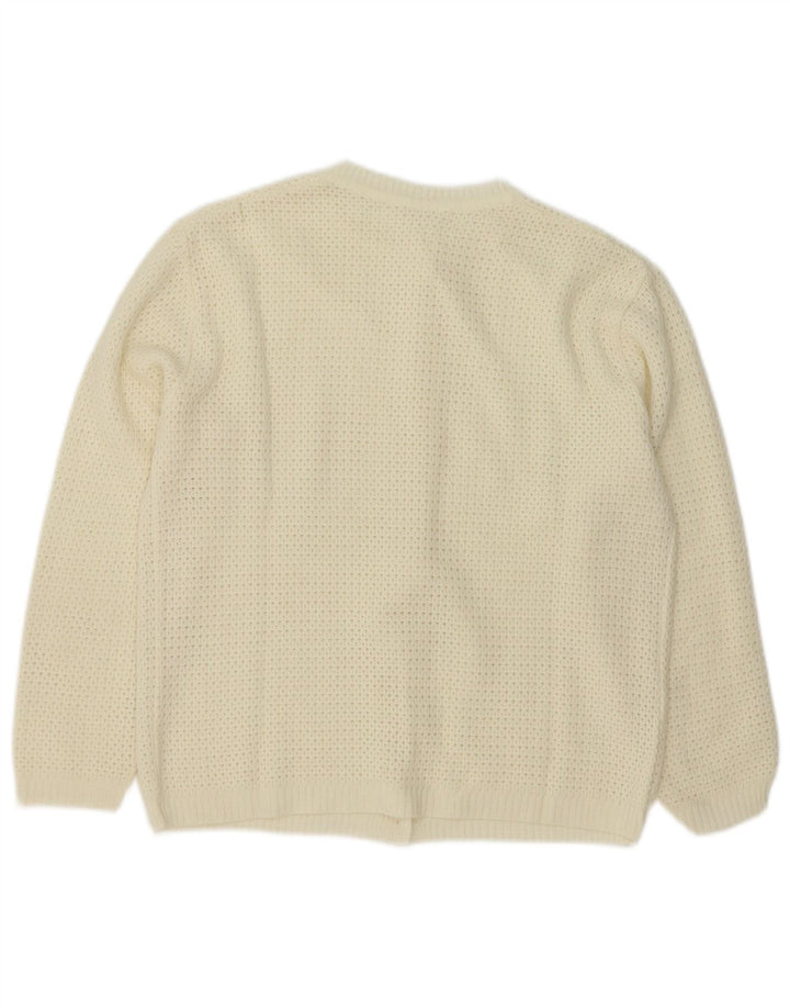 vintage Femme Cardigan Pull UK 14 Moyen Blanc