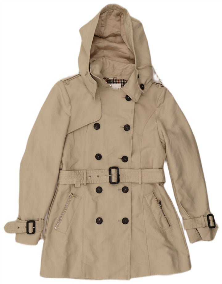 Zara Trench à capuche pour femme UK 12 Polyester beige moyen