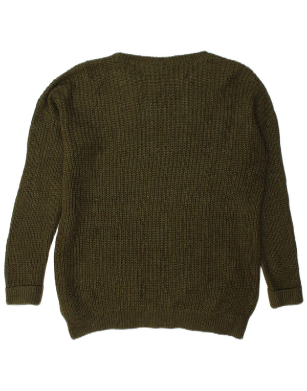 Topshop Pull surdimensionné à col bateau pour femme UK 6 XS Kaki Acrylique