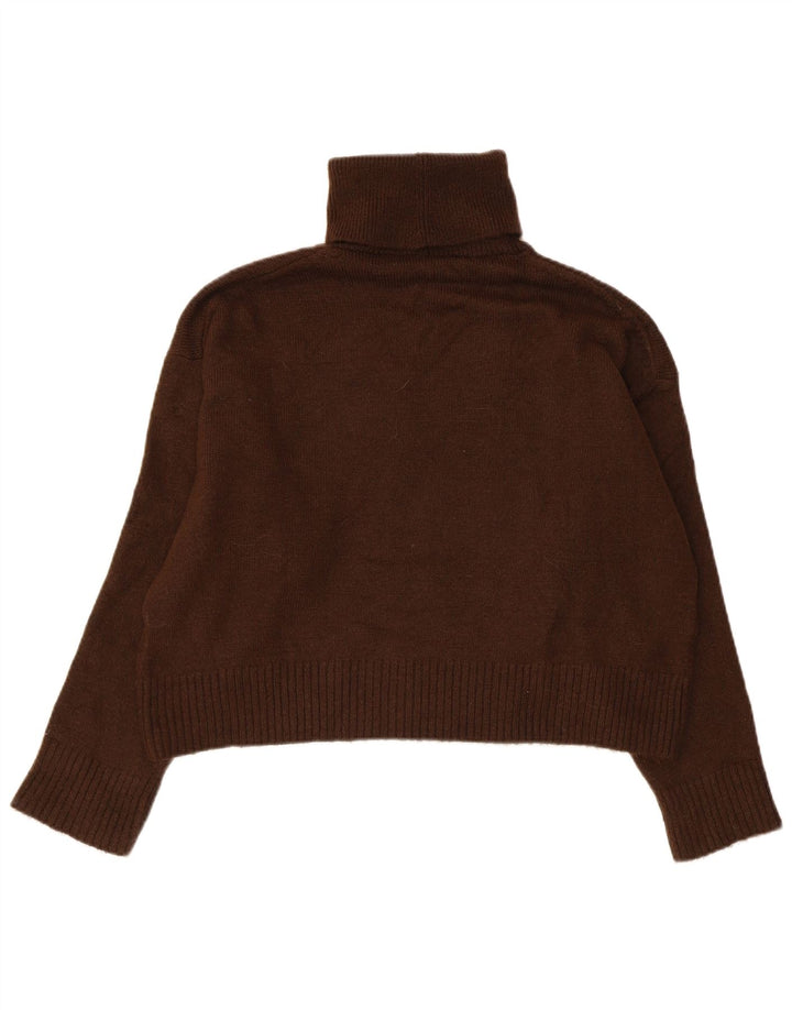 Zara Pull court surdimensionné à col roulé pour femme UK 10 Petit Marron