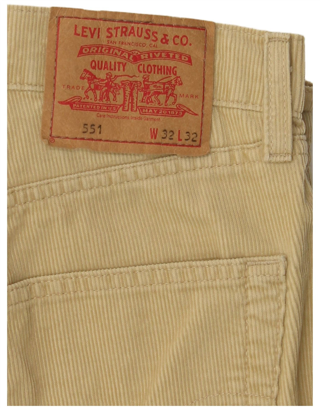 LEVI'S Pantalon 551 Coupe Ample en Velours Côtelé Homme W32 L32 Beige Coton