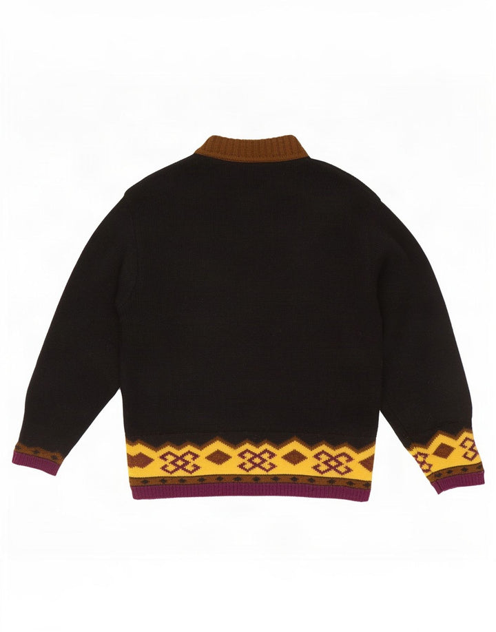 Sisley Pull Col Roulé Homme Noir Moyen Laine Fair Isle