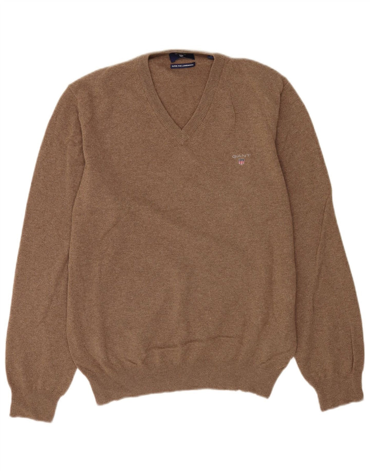 Gant Pull Col V Homme Marron Moyen Laine d'Agneau