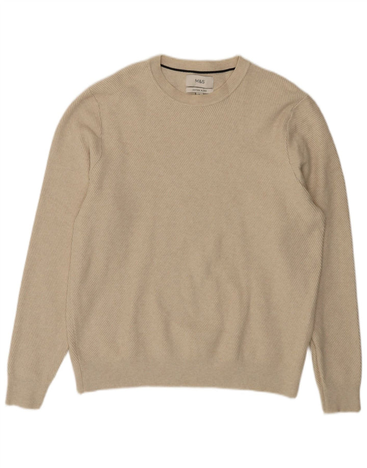 Marks & Spencer Pull à col rond pour homme Large Beige Polyester
